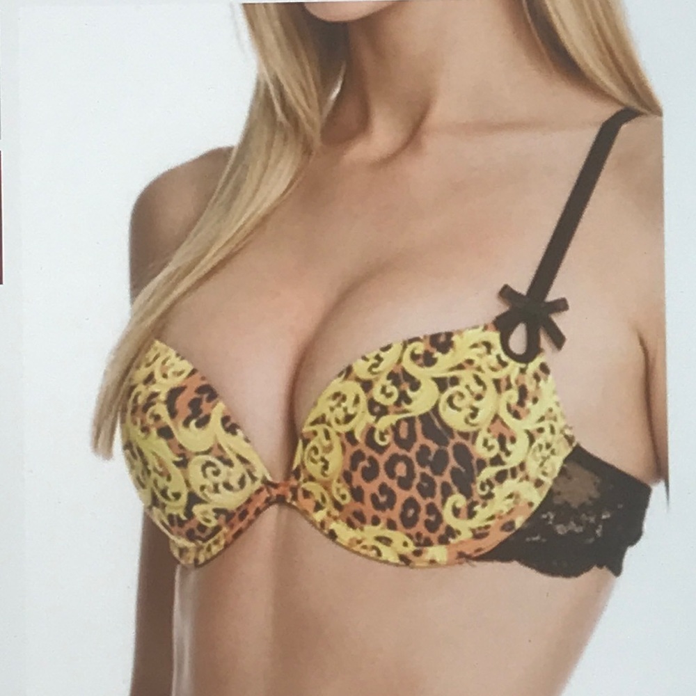 Versace Italia Leopard $Gold Swirl Bras 34C . NWT